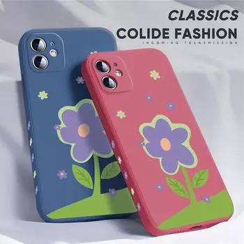 Для iPhone 16 15 14 13 12 Pro Max 13 12 Mini 14 15 16 Plus SE простой мультяшный цветочный дизайн мягкий защитный чехол для телефона на всю линзу iPhone 12 белый