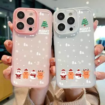 Для iPhone 16 15 14 Plus 13 12 Pro Max 11 красочный рождественский узор с пленкой для объектива противоударный прозрачный мягкий силиконовый чехол iPhone 15 чёрный