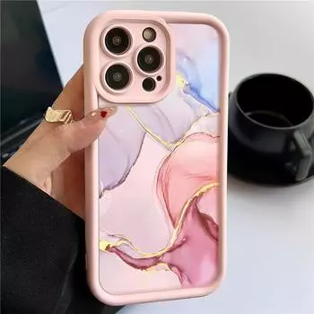 Для iPhone 16 15 14 Pro Max 13 Pro 12 Mini 11 XR XS противоударный матовый мягкий чехол из ТПУ с мраморным узором iPhone 15 Pro розовый