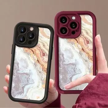 Для iPhone 16 15 Pro 14 Plus 13 12 11 Pro Max Xs Xr 8 7 Мраморный узор противоударный TPU мягкий однотонный цветной защитный чехол для объектива iPhone 16 чёрный