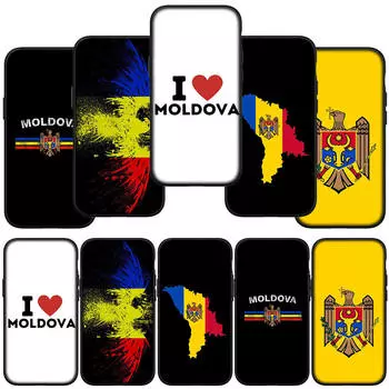 для iPhone 16 15 X XR Samsung Galaxy S24 S23 Plus Xiaomi Redmi Note 13 12 11 Pro Max 10 14 OPPO Huawei чехол черный флаг Молдовы желтый чехол для телефона for Samsung Galaxy A35 5G аэро