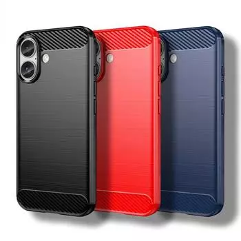 Для iPhone 16 Чехол Для iPhone 16 Plus Чехол Углеродное волокно Противоударный силиконовый бампер Для Apple iPhone 16 Pro Max Fundas For iPhone 16 чёрный
