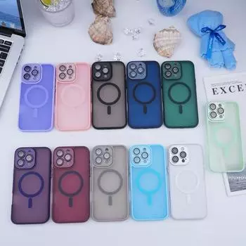 Для iPhone 16 Plus 15 Pro 14 13 12 Pro Max 11 для Magsafe Magnetic Tpu Hybird Pc Solid Color с защитой линз Flim Frosted Clear Cover iPhone 16 чёрный