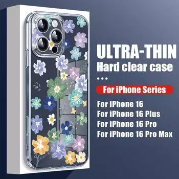 Для iPhone 16 Plus 15 Pro Max 14 13 12 Pro 11 ударопрочный красочный цветочный узор прозрачный жесткий ПК защита объектива тонкий чехол для телефона чехол iPhone 16
