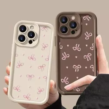 Для iPhone 16 Pro 15 14 Plus 13 12 Pro Max 11 Xs Xr 8 7 розовый узор с бантом противоударный матовый мягкий ТПУ карамельного цвета защита объектива от падения iPhone 16 чёрный