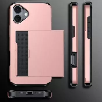 Для iPhone 16 Pro Max 15 Pro 14 Plus 13 12 11 Pro Max Xs Max Xr 8 7 Plus кошелек держатель для карт слот для слайдера тонкий жесткий ПК прочный защитный чехол iPhone 16 чёрный