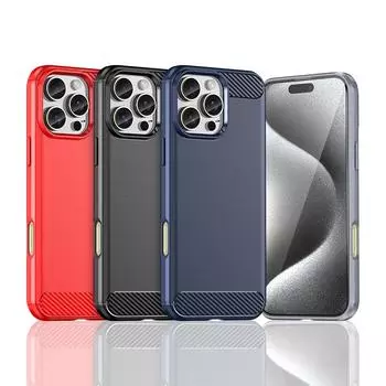 Для iPhone 16 Pro Max Чехол для iPhone 16 Pro Max Противоударный мягкий силиконовый чехол из углеродного волокна для iPhone 16 Pro Max Чехол For iPhone16 Pro Max чёрный