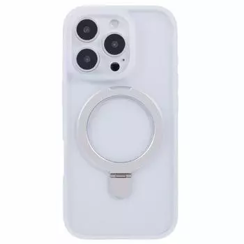 Для iPhone 16 Pro Max Чехол Противоударный PC+TPU Чехол для телефона Невидимая кольцевая подставка White