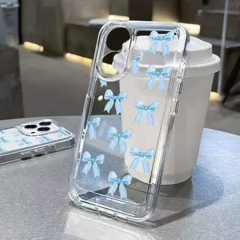 Для iPhone 16E 16 Pro Max 15 Pro 14 13 12 11 чехол для телефона с принтом банта прозрачный мягкий силиконовый противоударный прозрачный бампер iPhone 16E розовый