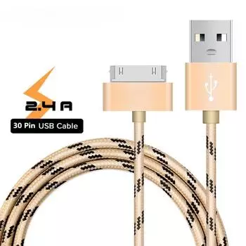 Для iPhone 4 4s 3GS 3G iPad 1 2 3 iPod Nano touch 30-контактный USB-кабель для быстрой зарядки Оригинальный адаптер для зарядного устройства Кабель синхронизации данных 1.5m золотой