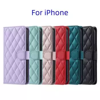 Для iPhone всех серий для iPhone 6,7,8,X,XS,11,12,13,14,15 из искусственной кожи с ромбовидным клетчатым узором, кошелек, сумка, чехол