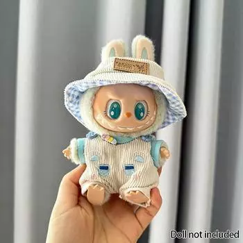 Для куклы-подвески Labubu V1 V2, мультяшный комбинезон, набор из трех предметов, крутой милый наряд, аксессуары, одежда Labubu синий