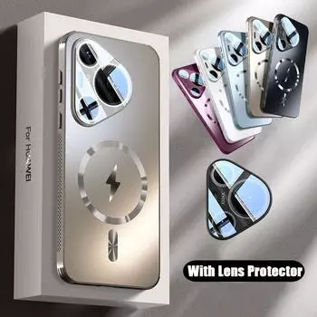 для Magsafe Case для Huawei Pura 70 UItra 70 Pro + Матовая противоударная защитная пленка для объектива задняя крышка для Huawei P60 Pro P50 Pura 70 золотой