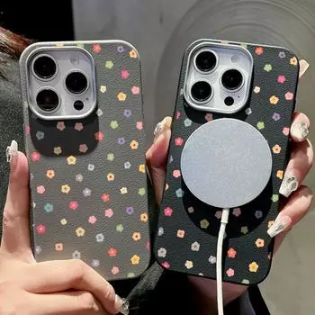 Для Magsafe Magnetic Floret Pattern Shell для iPhone 16 Pro 15 14 Plus 13 12 Pro Max 11 Мягкий TPU ударопрочный однотонный тонкий задний чехол iPhone 16 чёрный