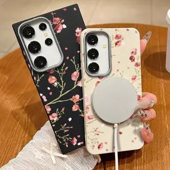 Для Magsafe Magnetic Peach Blossom Square Shell для Samsung S25 S24 S22 Ultra Plus S23 S21 S20 Fe противоударный мягкий TPU тонкий однотонный чехол Samsung S25 чёрный