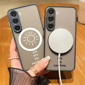 Для Magsafe Magnetic Sun Pattern Phone Case для Samsung S24 S22 Ultra S23 S21 S20 Fe A55 A54 A53 A52 A35 A15 Противоударный прозрачный мягкий жесткий чехол с краями Samsung S24 FE чёрный