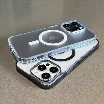 Для Magsafe Magnetic Wireless Charge Case для iPhone 15 14 13 12 11 Pro Max Plus Mini матовый прозрачный противоударный бампер чехол iPhone 15 Pro Max чёрный