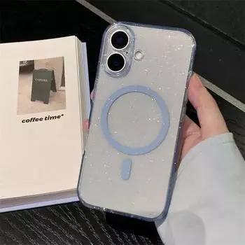 Для Magsafe Starry Sky Glitter Soft Case для IPhone 16 Pro Max 14 15 Plus 13Pro Magnetic Wireless Charger Прозрачный TPU силиконовый чехол iphone 16 синий