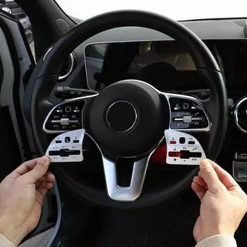 Для Mercedes Benz ABCE Class GLA GLB GLC GLE GLS CLA алюминиевый автомобильный переключатель на руле, наклейка, наклейка на автомобиль серебряный