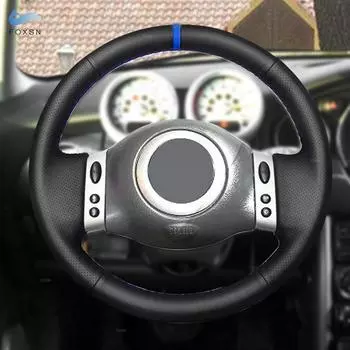 Для Mini Coupe 2001-2006 Convertible 2004-2008 Для Mini R50 R53 R60 Автомобильный чехол на руль с отделкой из черной кожи с синим цветом TYPE A