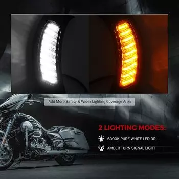 Для мотоцикла Road Glide 2015 2016 2017 2018 2019 2020 мотоциклетные янтарные / белые светодиодные фонари указателя поворота чёрный