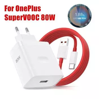 Для OnePlus 80 Вт SuperVOOC EU быстрое сетевое зарядное устройство для OnePlus 10 11 12 Nord CE 2 3 Lite OPPO realme 10 GT NEO 2 3 USB-кабель типа C EU Charger and Cable