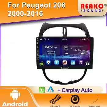 Для Peugeot 206 2001 - 2016 Экран Мультимедиа Аудио Плеер GPS Навигация Головное Устройство Авторадио FM 2 Din Android Автомобильное Радио Стерео 4 core 1GB+32GB carplay