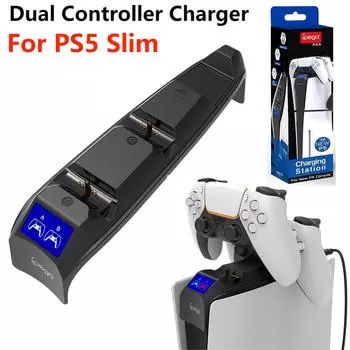 Для PS5 Slim Controller зарядная станция со светодиодной подсветкой Двойной разъем для быстрой зарядки док-станция для Playstation 5 Dualsense Gamepad