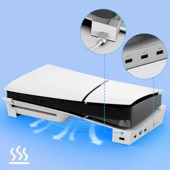 Для PS5 Slim горизонтальный держатель с подставкой-держателем Hub Base 1 быстрая зарядка и 3 порта USB 2.0 для передачи данных для Playstation 5 Slim