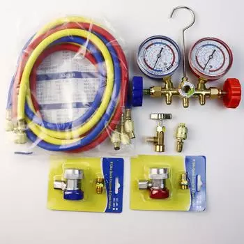 Для R12 R22 R404A R134A Набор манометров коллектора хладагента Кондиционер Холодильный набор Инструменты для кондиционирования воздуха Шланг и крючок