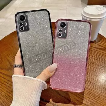 Для Redmi Note 12S Чехол Гальваническое Мягкий Блестящий TPU Сотовый Телефон Задняя Крышка RedmiNote12S Чехол Для Телефона Для Девочек Женщин Redmi Note 12S чёрный
