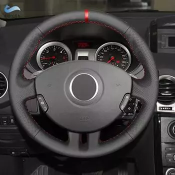 Для Renault Clio 3 RS 2005 2006 2007 2008 2009 2010 2011 2012 2013 Автомобильный чехол на руль с отделкой из черной кожи с красным