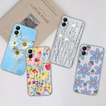 Для Samsung A04E A14 A52 A54 A23 A24 A33 A32 A20S A03 чехол для телефона женская сумка для телефона с цветком противоударный прозрачный мягкий силикон для бампера Galaxy Samsung A01