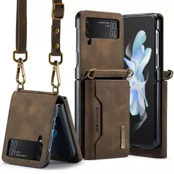 Для Samsung Flip 4 противоударный чехол-сумка с ремешком для телефона Samsung Galaxy Z Flip 4 5G Flip4 Роскошные кожаные защитные чехлы for Samsung Z Flip 4