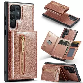 Для Samsung Galaxy S22 S21 S20 Note 20 Ультра Блестящий чехол-кошелек с пудрой Магнитный раздельный чехол Кожаный кошелек для карт Solt Bag Case Note 20 Ultra серебряный