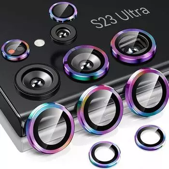 Для Samsung Galaxy S23 Ultra S23 Защитная пленка для объектива камеры из закаленного стекла с защитой от царапин и металлическим кольцом для объектива розовый