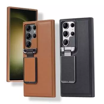 Для Samsung Galaxy S23 Ultra / S24 Ultra чехол-подставка с подставкой, кожаный деловой чехол-книжка для объектива камеры, чехол-подставка For Galaxy S23 Ultra чёрный