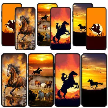 для Samsung Galaxy S24 S23 iPhone 16 15 14 Xiaomi Redmi Note 13 12 11 Pro Max X 8 9 10 XR A05 A06 A16 OPPO A15 Huawei чехол для телефона ковбой лошадь чехол for Samsung Galaxy A54 5G экрю
