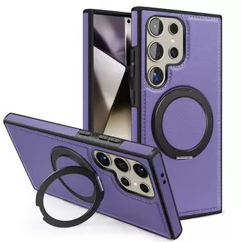 Для Samsung Galaxy S24 Ultra 5G чехол Magsafe кожаный с защитным чехлом на 360 градусов кольцо противоударный чехол для телефона For Galaxy S24 Ultra
