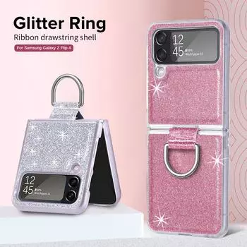 Для Samsung Galaxy Z Flip4 чехол с блестящим защитным чехлом Zflip4 Z Flip Zflip 4 5g Жесткий блестящий чехол с кольцом для защиты от падения, Cqoues For Samsung GG8 розовый