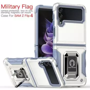 Для Samsung Galaxy Z Flip 3 Чехол Противоударный Бронированный Кольцо Стенд Магнитный Держатель Кронштейн Для Galaxy Z Flip 4 2022 Задняя Крышка For Galaxy Z Flip 4 розового золота