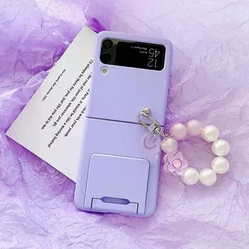 Для Samsung Galaxy Z Flip 4 3 5g чехол красочный приятный для кожи матовый со встроенным держателем-кронштейном складной жесткий чехол аксессуары for Galaxy Z Flip 4 розовый