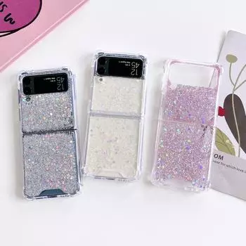 Для Samsung Galaxy Z Flip 4 3 Прозрачный блестящий чехол с блестками, прозрачная противоударная жесткая задняя крышка для Samsung Z Flip4 Zflip3, чехол For Samsung Z Flip 4 зелёный