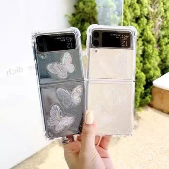 Для Samsung Galaxy Z Flip 4 3 Чехол Прозрачный Блестящий Кристалл Бабочка Прозрачный Противоударный Защита Жесткая Задняя Крышка Аксессуары For Samsung Z Flip 4