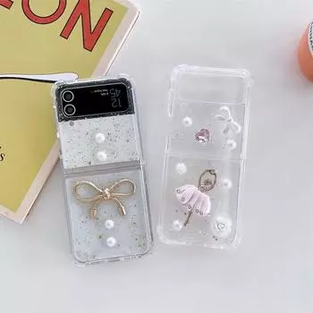 Для Samsung Galaxy Z Flip 4 3 Чехол Милый 3d Металлический Лук Танец Девушка Для Z Flip3 Flip4 Прозрачная Складная Противоударная Жесткая Задняя Крышка For Samsung Z Flip3
