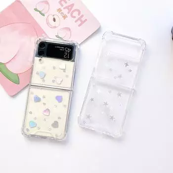 Для Samsung Galaxy Z Flip 4 3 Чехол Прозрачный Блестящий Звездный Любовь Прозрачный Противоударный Чехол Для Samsung Z Flip4 Zflip3 5g Чехол For Samsung Z Flip 4