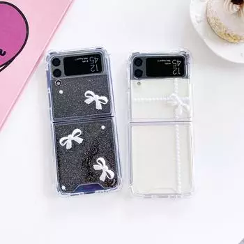 Для Samsung Galaxy Z Flip 4 3 Чехол Прозрачный Блеск 3d Лук Прозрачный Противоударный Жесткий Чехол Для Samsung Z Flip4 Zflip3 Чехол For Samsung Z Flip 3