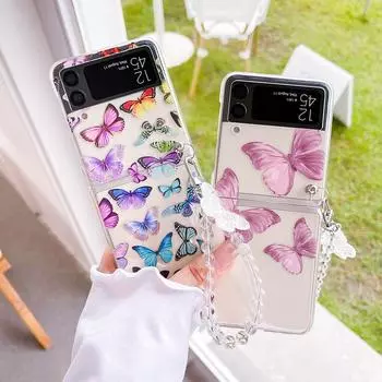 Для Samsung Galaxy Z Flip 4 3 чехол браслет с росписью в виде бабочки для Samsung Z Flip3 чехол прозрачный противоударный ПК твердая задняя крышка For Samsung Z Flip 4