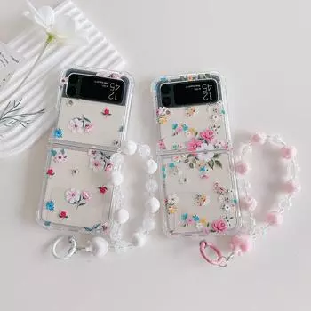 Для Samsung Galaxy Z Flip 4 3 чехол с рисунком свежих цветов, прозрачный силиконовый браслет, складной противоударный чехол, аксессуары for Galaxy Z Flip 3