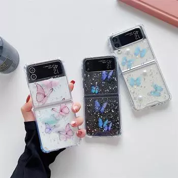 Для Samsung Galaxy Z Flip 4 3 чехол блестящий красочный чехол-бабочка со звездой прозрачный складной противоударный защитный чехол аксессуары For Samsung Z Flip 3